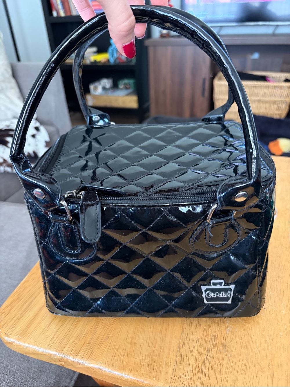 Caboodles Black Quilted Patent Cosmetic Case Bag